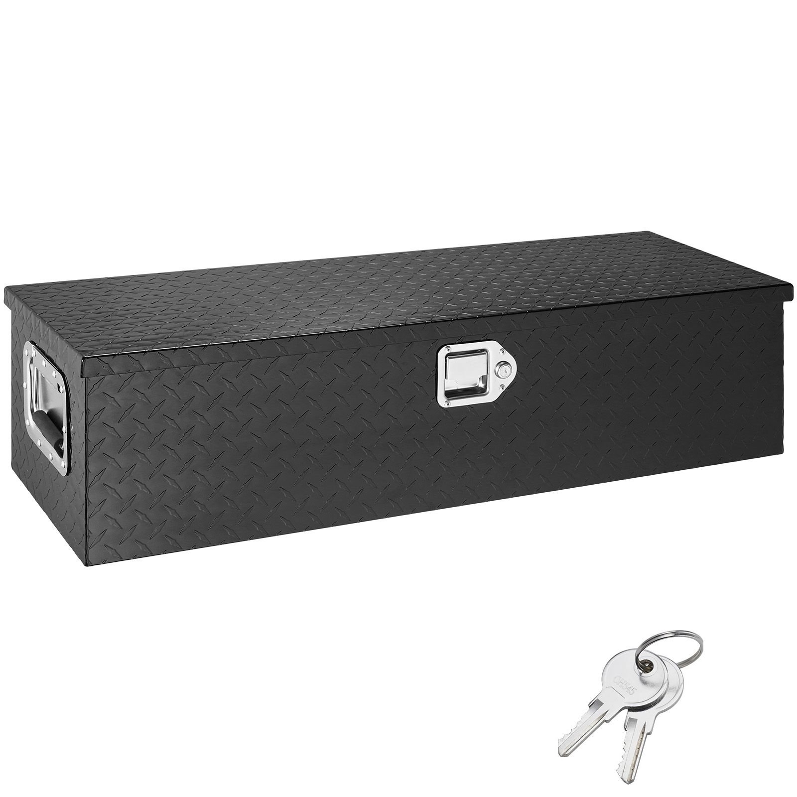 heavy duty aluminum truck bed tool box, diamond plate tool box with side handle and lock keys, storage tool box chest box organizer for pickup, truck bed, rv, trailer, 39"x13"x10", black