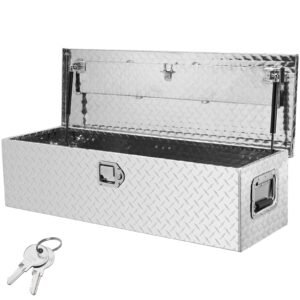 Heavy Duty Aluminum Truck Bed Tool Box, Diamond Plate Tool Box with Side Handle and Lock Keys, Storage Tool Box Chest Box Organizer for Pickup, Truck Bed, RV, Trailer, 39"x13"x10", Silver