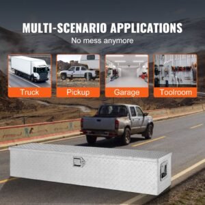 heavy duty aluminum truck bed tool box, diamond plate tool box with side handle and lock keys, storage tool box chest box organizer for pickup, truck bed, rv, trailer, 48"x15"x15", silver