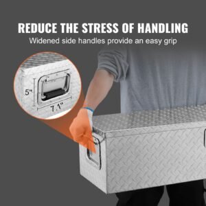 heavy duty aluminum truck bed tool box, diamond plate tool box with side handle and lock keys, storage tool box chest box organizer for pickup, truck bed, rv, trailer, 48"x15"x15", silver