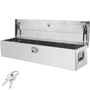 heavy duty aluminum truck bed tool box, diamond plate tool box with side handle and lock keys, storage tool box chest box organizer for pickup, truck bed, rv, trailer, 48"x15"x15", silver