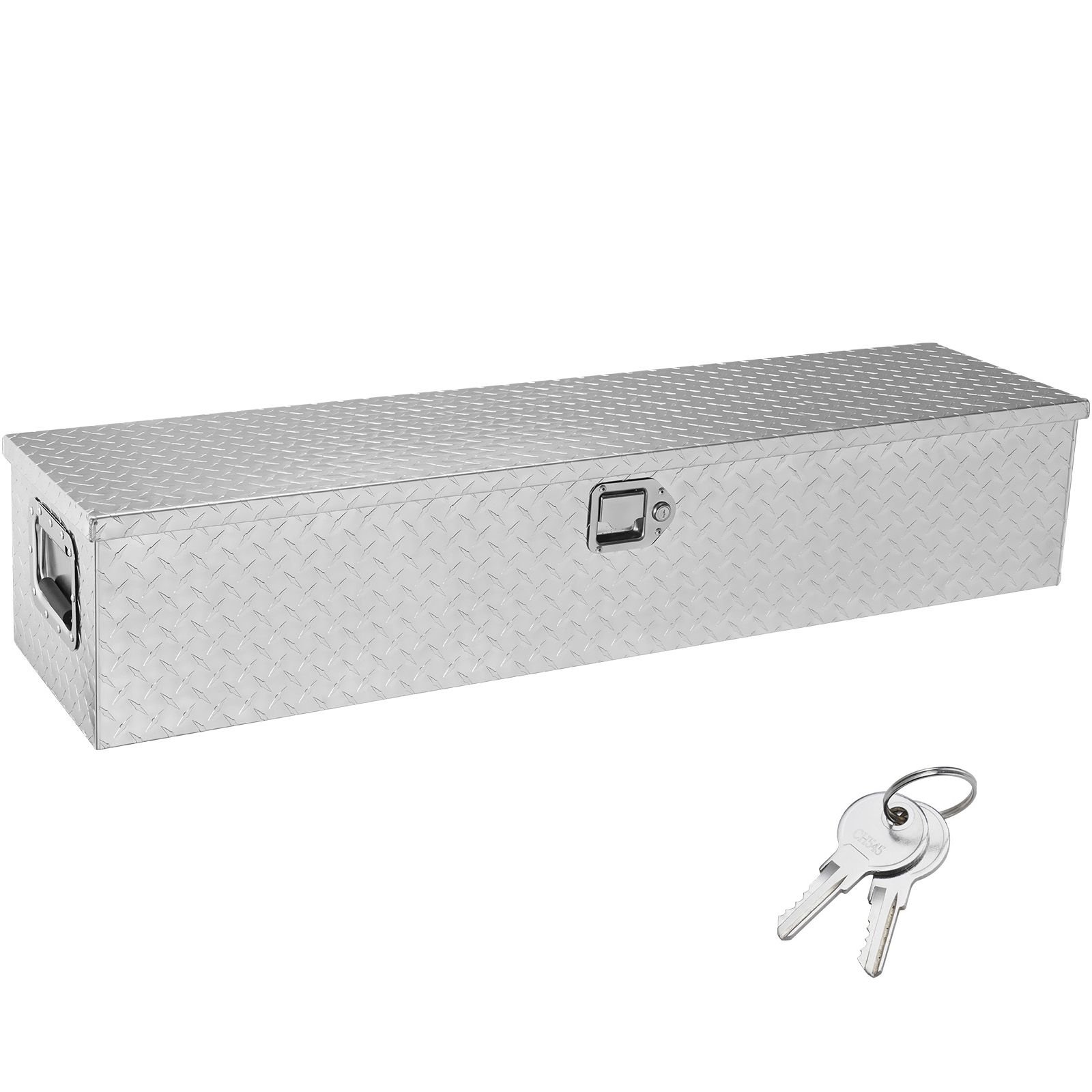 heavy duty aluminum truck bed tool box, diamond plate tool box with side handle and lock keys, storage tool box chest box organizer for pickup, truck bed, rv, trailer, 48"x15"x15", silver
