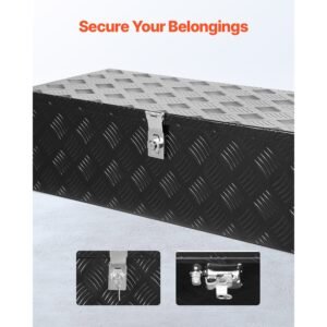 heavy duty aluminum truck bed tool box, stripes plated tool box with side handle and lock keys, storage toolbox chest organizer for trailer, pickup, truck bed, rv, 30"x13"x9.6", black