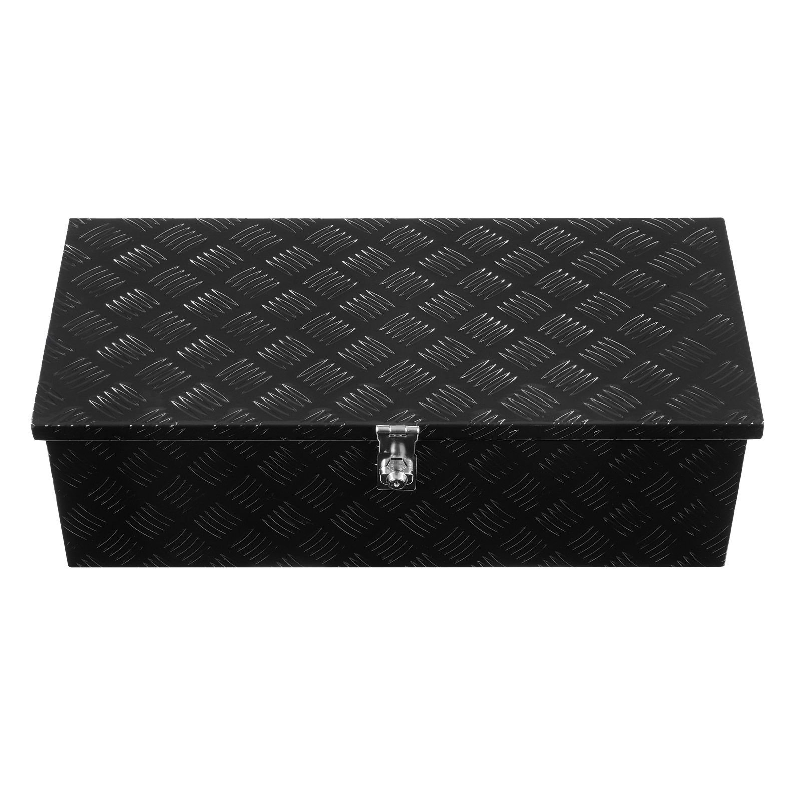 heavy duty aluminum truck bed tool box, stripes plated tool box with side handle and lock keys, storage toolbox chest organizer for trailer, pickup, truck bed, rv, 30"x13"x9.6", black