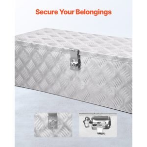 heavy duty aluminum truck bed tool box, stripes plated tool box with side handle and lock keys, storage toolbox chest organizer for trailer, pickup, truck bed, rv, 30"x13"x9.6", silver