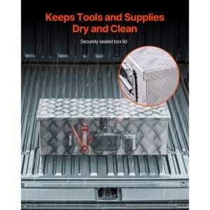 heavy duty aluminum truck bed tool box, stripes plated tool box with side handle and lock keys, storage toolbox chest organizer for trailer, pickup, truck bed, rv, 30"x13"x9.6", silver