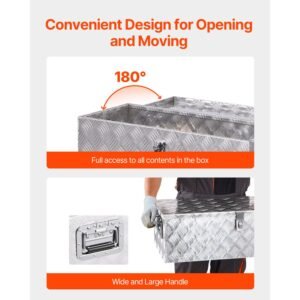 heavy duty aluminum truck bed tool box, stripes plated tool box with side handle and lock keys, storage toolbox chest organizer for trailer, pickup, truck bed, rv, 30"x13"x9.6", silver