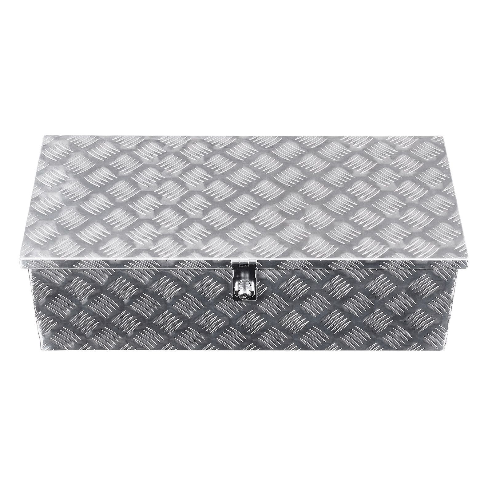 heavy duty aluminum truck bed tool box, stripes plated tool box with side handle and lock keys, storage toolbox chest organizer for trailer, pickup, truck bed, rv, 30"x13"x9.6", silver