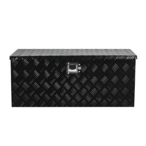 Heavy Duty Aluminum Truck Bed Tool Box, Stripes Plated Tool Box with Sliding Shelf, Side Handle, Lock & Keys, Storage Toolbox Chest for Trailer, Pickup, Truck Bed, RV, 35.4"x14.6"x14.6", Black