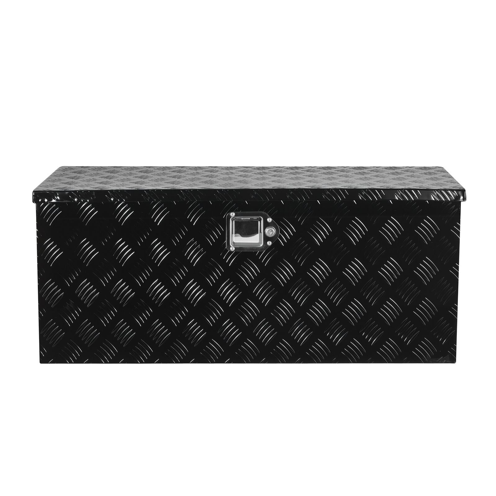 heavy duty aluminum truck bed tool box, stripes plated tool box with sliding shelf, side handle, lock & keys, storage toolbox chest for trailer, pickup, truck bed, rv, 35.4"x14.6"x14.6", black