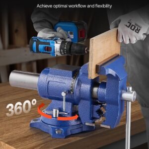 heavy duty bench vise, 6 1/2" jaw width, 5" max jaw opening multi purpose ductile iron bench vise with anvil, 360° swivel base head, 3" throat, 5620 lbs clamp force