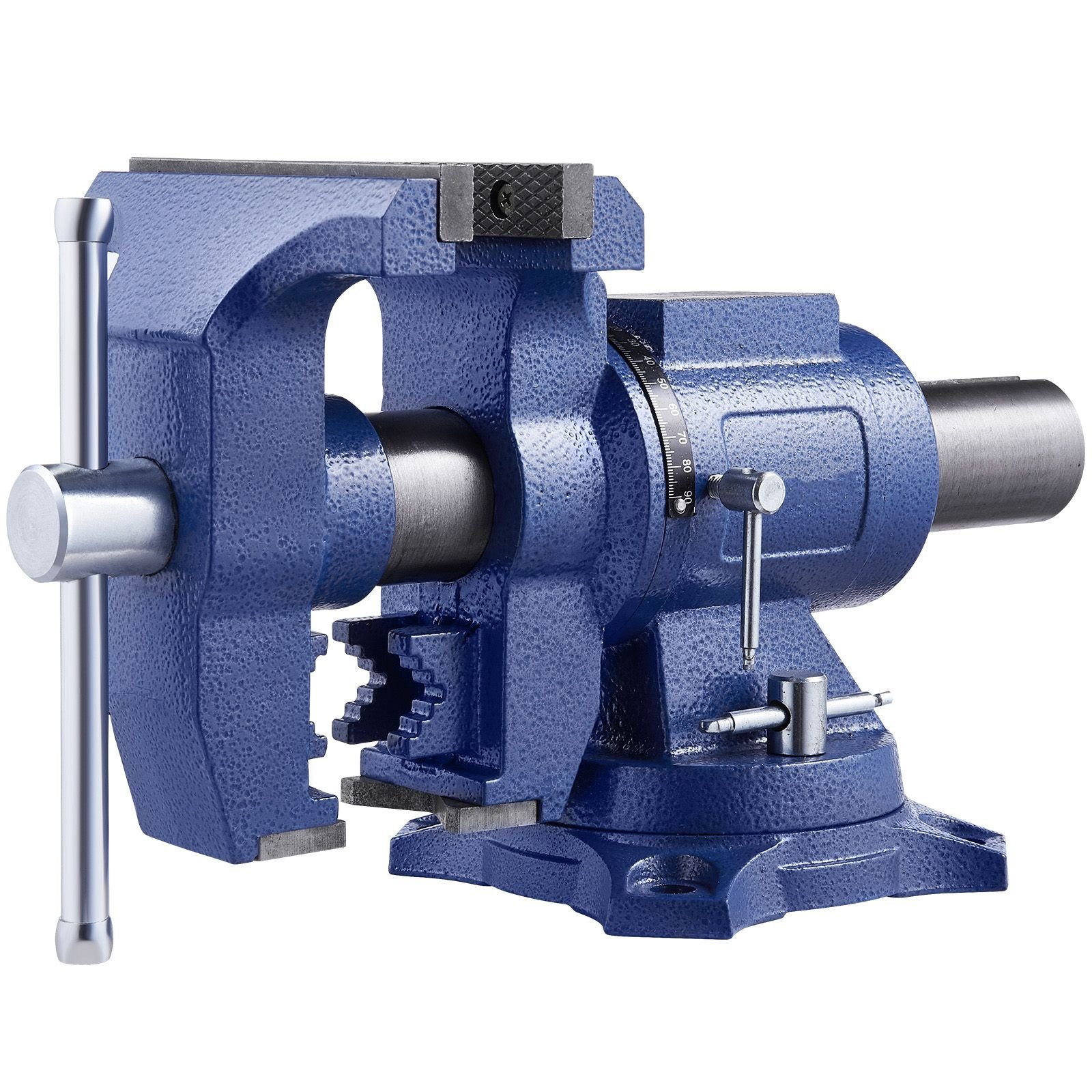 heavy duty bench vise, 6 1/2" jaw width, 5" max jaw opening multi purpose ductile iron bench vise with anvil, 360° swivel base head, 3" throat, 5620 lbs clamp force