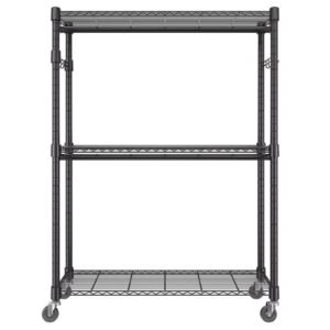 Heavy Duty Clothes Rack, Rolling Clothing Garment Rack with 3 Storage Tiers, 2 Rods and 2 Pairs Side Hooks, Adjustable Height Clothing Rack Closet for Hanging Clothes, 400 Lbs Load Capacity