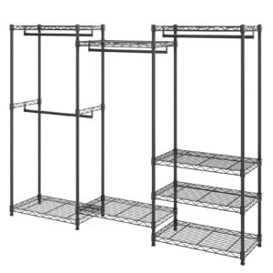 heavy duty clothes rack, rolling clothing garment rack with 4 hang rods & 8 storage tiers, adjustable custom closet rack, freestanding wardrobe for hanging clothes, 800 lbs load capacity