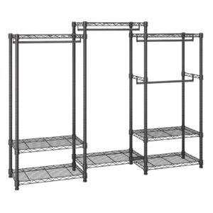 heavy duty clothes rack, rolling clothing garment rack with 4 hang rods & 8 storage tiers, adjustable custom closet rack, freestanding wardrobe for hanging clothes, 800 lbs load capacity