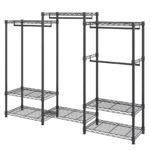 heavy duty clothes rack, rolling clothing garment rack with 4 hang rods & 8 storage tiers, adjustable custom closet rack, freestanding wardrobe for hanging clothes, 800 lbs load capacity