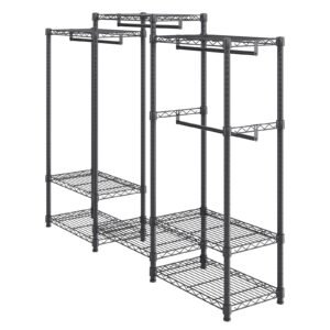 heavy duty clothes rack, rolling clothing garment rack with 4 hang rods & 8 storage tiers, adjustable custom closet rack, freestanding wardrobe for hanging clothes, 800 lbs load capacity