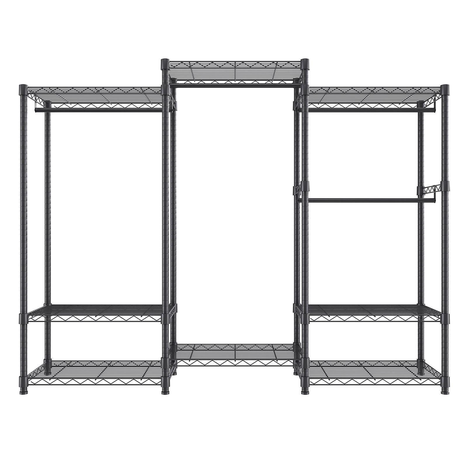 heavy duty clothes rack, rolling clothing garment rack with 4 hang rods & 8 storage tiers, adjustable custom closet rack, freestanding wardrobe for hanging clothes, 800 lbs load capacity