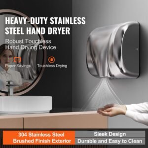 heavy duty commercial hand dryer, 1300w automatic high speed stainless steel warm wind hand blower, 120v plug in/hardwired two power options, compliant for industry business restrooms
