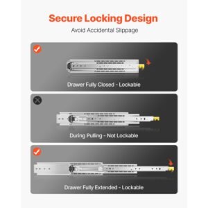 heavy duty drawer slides, 1 pair 30inch locking drawer slides, 500lbs load capacity, side mount ball bearing drawer glides, full extension industrial locking rail