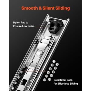 heavy duty drawer slides 18inch, 1 pair locking drawer slides 250lbs load capacity, side mount ball bearing, 3 fold full extension