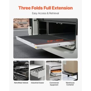 heavy duty drawer slides 18inch, 1 pair locking drawer slides 250lbs load capacity, side mount ball bearing, 3 fold full extension
