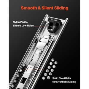 heavy duty drawer slides 38inch, 1 pair locking drawer slides 250lbs load capacity, side mount ball bearing, 3 fold full extension