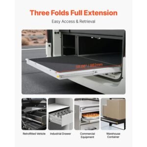 heavy duty drawer slides 38inch, 1 pair locking drawer slides 250lbs load capacity, side mount ball bearing, 3 fold full extension