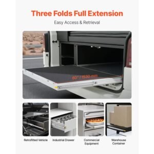 heavy duty drawer slides 60inch, 1 pair locking drawer slides 250lbs load capacity, side mount ball bearing, 3 fold full extension