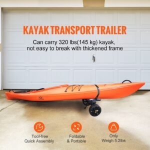 heavy duty kayak cart, 320lbs load capacity, detachable canoe trolley cart with 10'' solid tires, adjustable brackets & nonslip support foot, for kayaks canoes paddleboards float mats jon boats