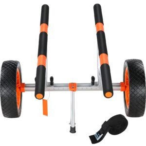 heavy duty kayak cart, 450lbs load capacity, detachable canoe trolley cart with 12'' solid tires, adjustable width & nonslip support foot, for kayaks canoes paddleboards float mats jon boats