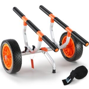 heavy duty kayak cart, 450lbs load capacity, detachable canoe trolley cart with 12'' solid tires, adjustable width & nonslip support foot, for kayaks canoes paddleboards float mats jon boats