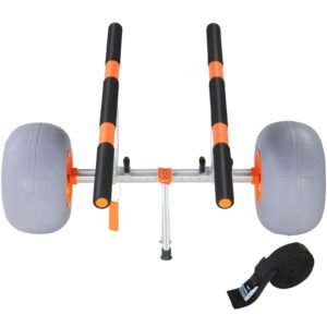 heavy duty kayak cart, foldable canoe trolley cart with 12'' tires, adjustable width 6.69" 17.32",350 lb weight capacity kayak trolley for kayaks canoes paddleboards float mats jon boats
