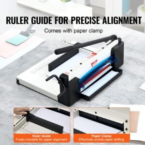 heavy duty paper cutter, 12" industrial commercial guillotine paper cutter for a4 paper, 400 sheet capacity, solid steel construction, stack paper trimmer for office home school shop, white