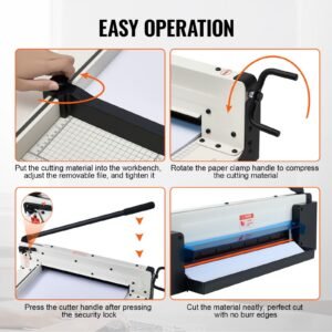 heavy duty paper cutter, 17" industrial commercial guillotine paper cutter for a3 paper, 400 sheet capacity, solid steel construction, stack paper trimmer for office home school shop, white