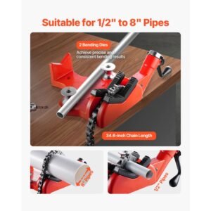 heavy duty pipe chain vise, 1/2" 8" pipe capacity, 34.6" rugged chain & cast iron base, industrial grade pipe clamping for plumbing, automotive repairs, metalworking