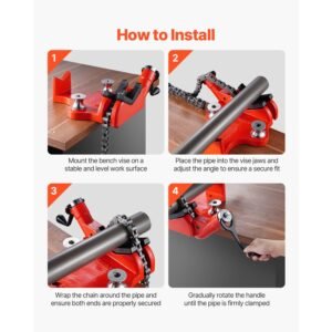 heavy duty pipe chain vise, 1/2" 8" pipe capacity, 34.6" rugged chain & cast iron base, industrial grade pipe clamping for plumbing, automotive repairs, metalworking