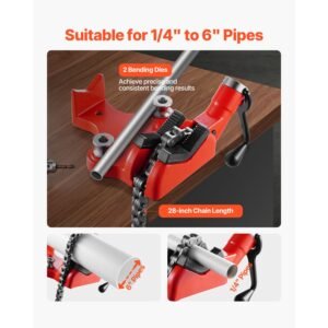 heavy duty pipe chain vise, 1/4" 6" pipe capacity, 28" rugged chain & cast iron base, industrial grade pipe clamping for plumbing, automotive repairs, metalworking