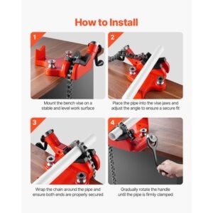 heavy duty pipe chain vise, 1/4" 6" pipe capacity, 28" rugged chain & cast iron base, industrial grade pipe clamping for plumbing, automotive repairs, metalworking