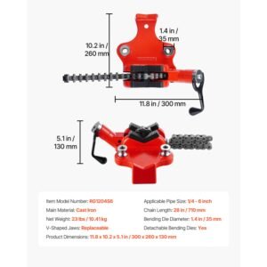 heavy duty pipe chain vise, 1/4" 6" pipe capacity, 28" rugged chain & cast iron base, industrial grade pipe clamping for plumbing, automotive repairs, metalworking