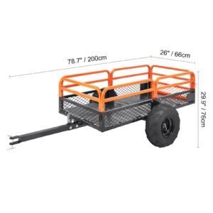 heavy duty steel atv dump trailer, 1500 pound load capacity 15 cubic feet, tow behind dump cart garden trailer, with removable sides and 2 tires, for mowers, tractors, atv, utv