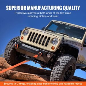 heavy duty tow strap recovery kit 3" x 30 ft (mbs 36,000 lbs) tree saver winch strap, triple reinforced loop & protective sleeves & storage bag , 3/4" d ring shackles, for truck jeep suv atv