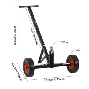 heavy duty trailer dolly, 600lbs tongue weight capacity, carbon steel trailer mover with 1 7/8 in hitch ball and 10 in solid tires, portable tow dolly for moving car rv boat trailer