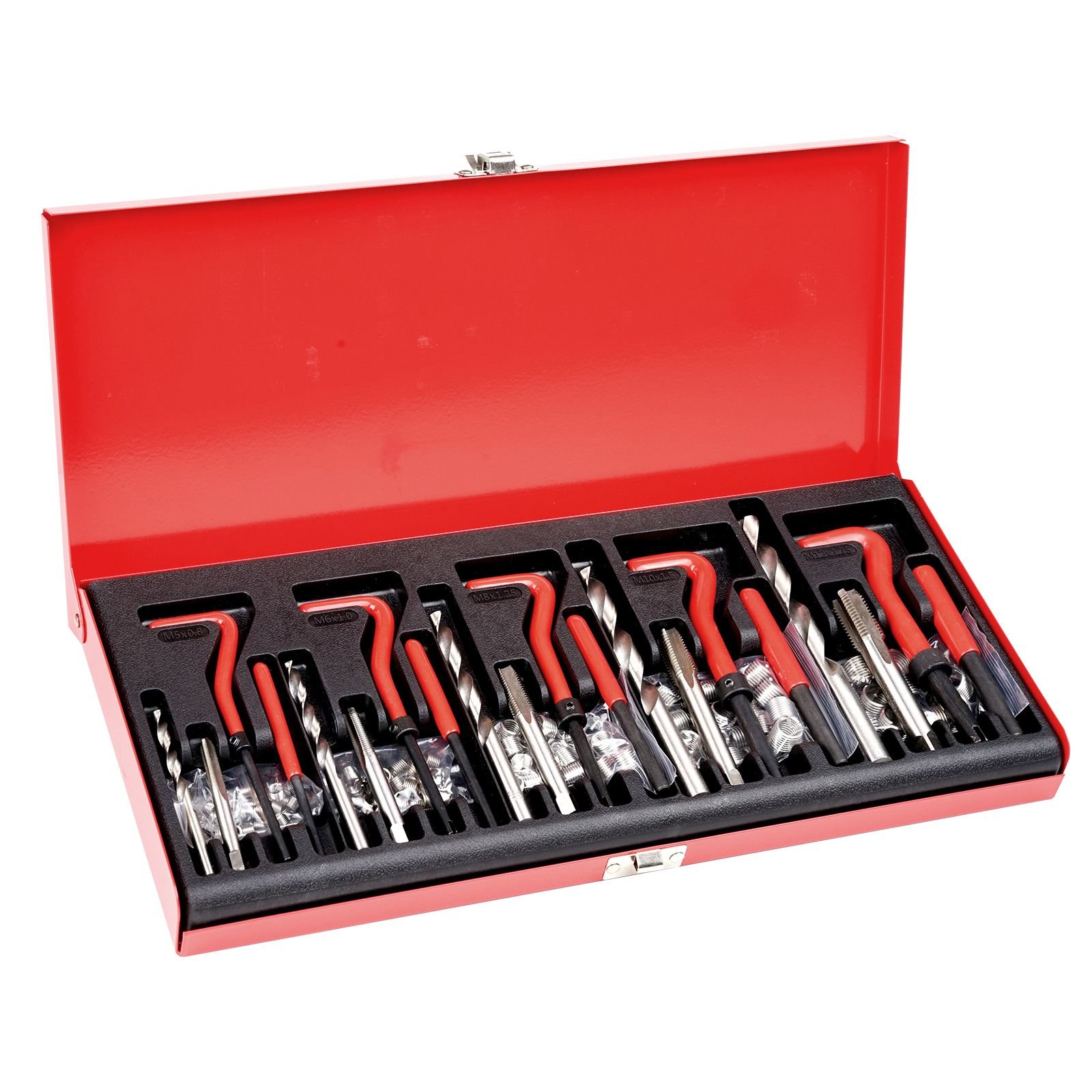 helicoil thread repair kit, 166 piece metric hss drill helicoil repair kit, m5 m6 m8 m10 m12 heli coil rethreading tool kit with hss drill bits thread inserts taps breakoff installation tools