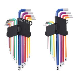 Hex Key Allen Wrench Set, 22 pcs SAE (0.050-3/8 in) and Metric (1.5-10 mm), Color Coding Allen Wrenches Sets with Ball End, Long Arm L-Shaped Hex Key for Bicycle, Household, Automobile Repair