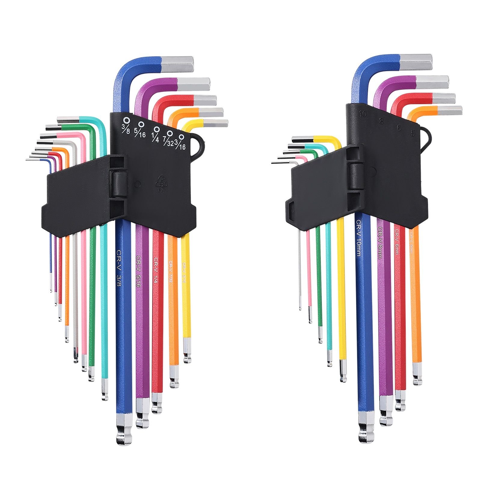 hex key allen wrench set, 22 pcs sae (0.050 3/8 in) and metric (1.5 10 mm), color coding allen wrenches sets with ball end, long arm l shaped hex key for bicycle, household, automobile repair
