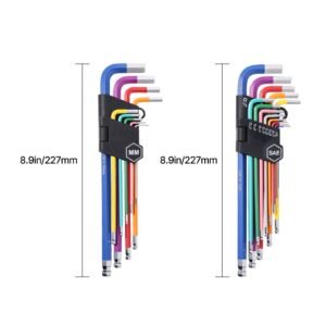 hex key allen wrench set, 22 pcs sae (0.050 3/8 in) and metric (1.5 10 mm), color coding allen wrenches sets with ball end, long arm l shaped hex key for bicycle, household, automobile repair