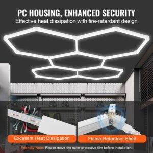hexagon garage lights, 26400lm, 6500k 5 grid systems honeycomb hexagonal garage led lights, diy cool white car detailing garage ceiling lighting bright shop light for gym basement workshop
