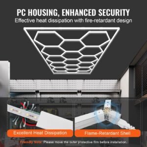 hexagon garage lights, 66300lm, 6500k 15 grid systems honeycomb hexagonal garage led lights, diy cool white car detailing garage ceiling lighting bright shop light for gym basement workshop