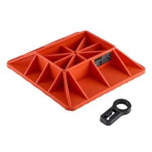 high lift jack base and handle keeper, 11.6" x 11.6" off road jack stand base with 7000 pound capacity, heavy duty farm jacks support stand for most jacks with 7.3" x 4.7" base, red